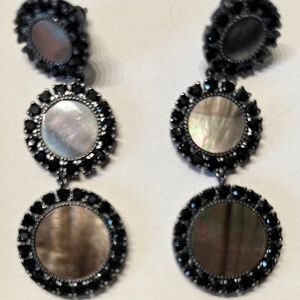 Authentic Tory Burch Black Drop Earrings with Mother-of-Pearl and rhinestones.